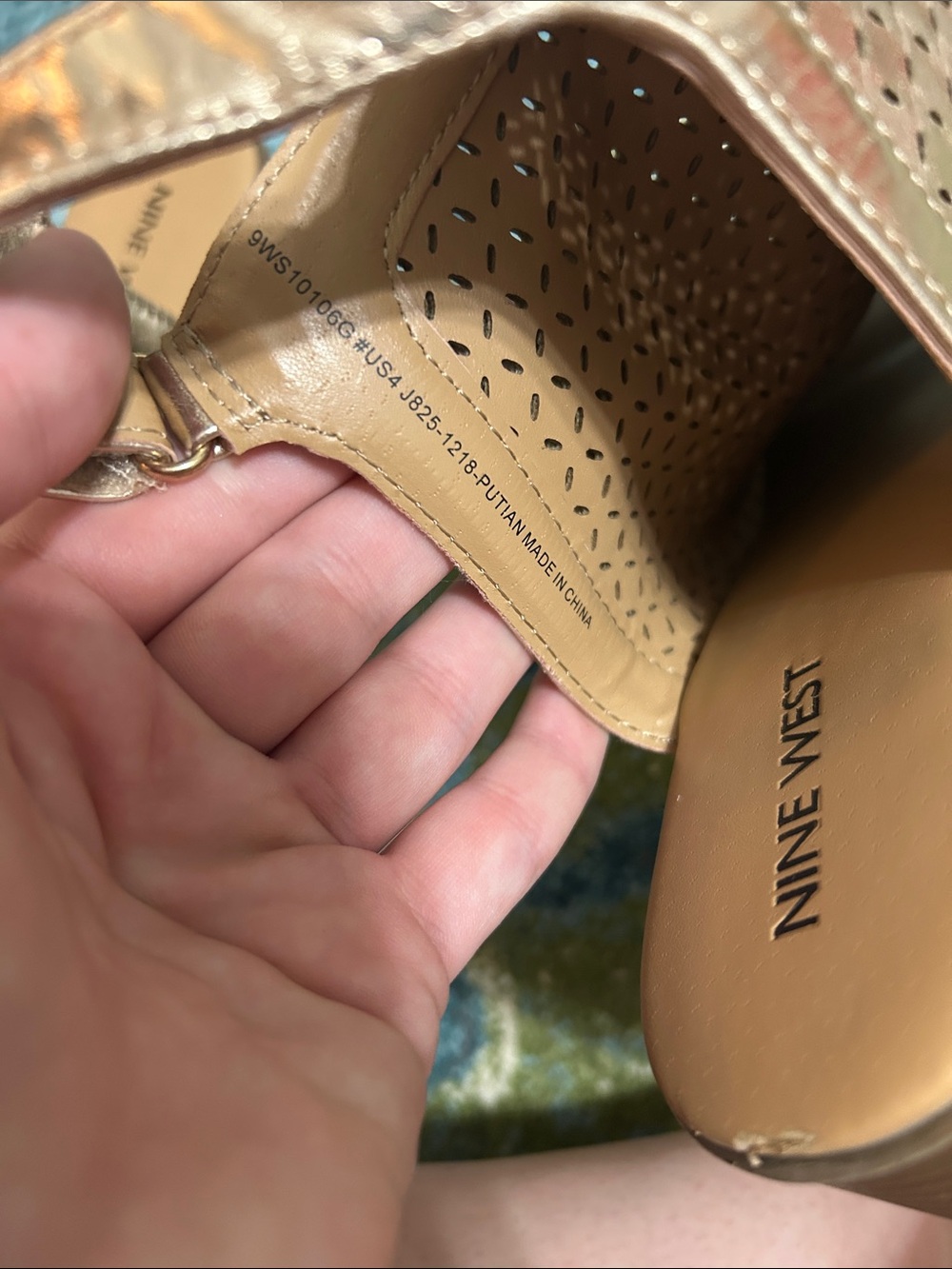 Nine West Metallic Gold Perforated Ankle-Strap Sandals - Picture 2 of 6
